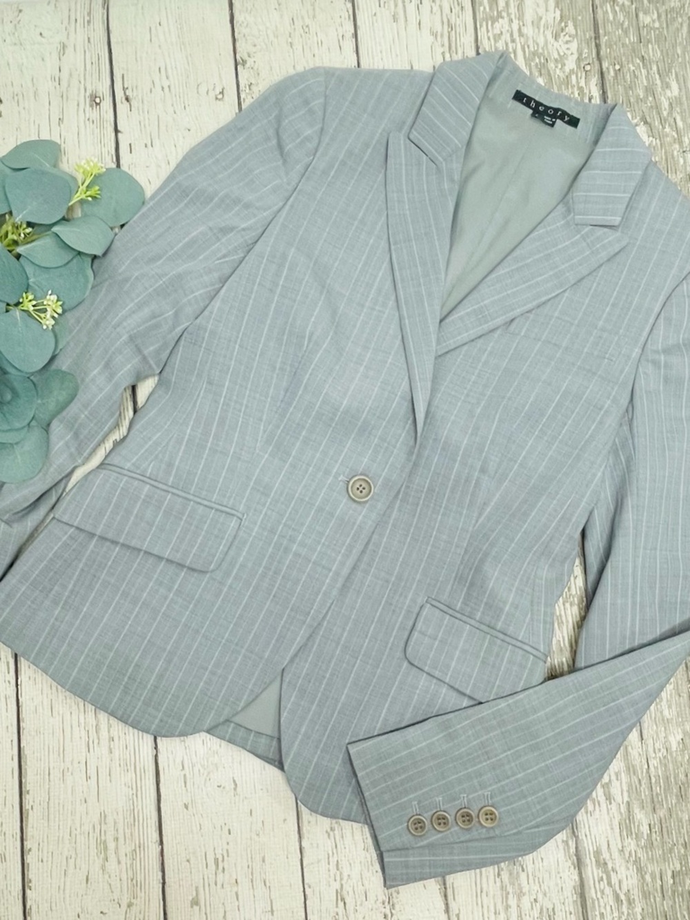Theory Striped Hayward One Button Blazer Jacket